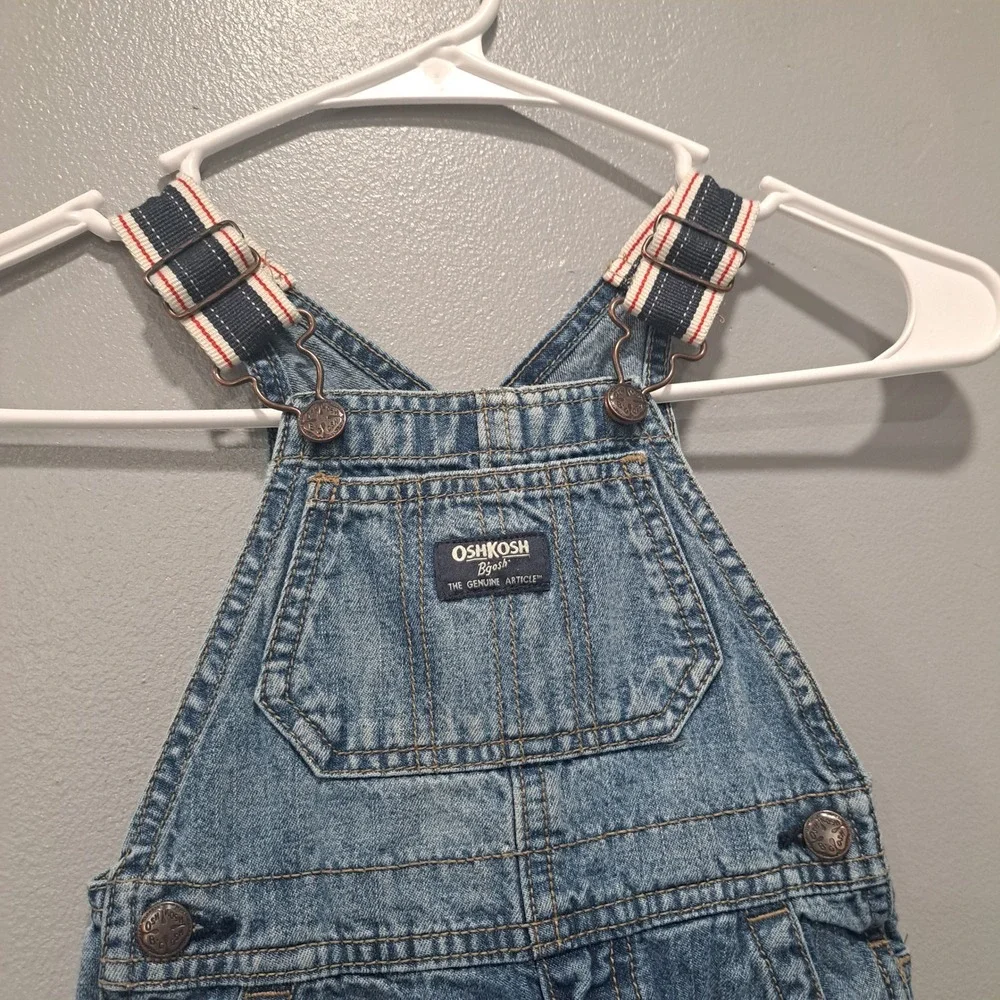 OshKosh B'gosh Kids Blue‎ Denim Vestbak Overalls 12-18M Carpenter Stripe Kidcore